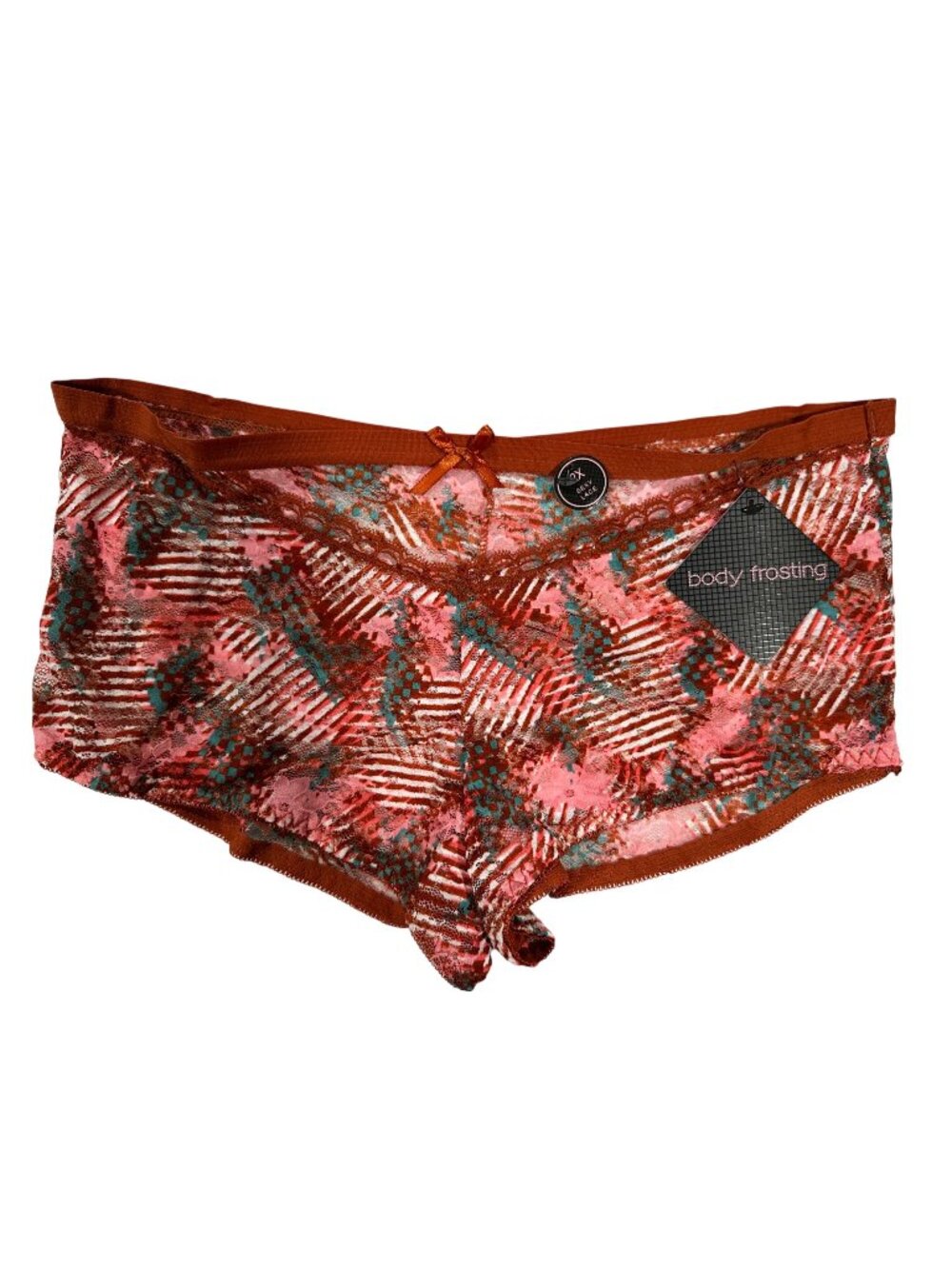 Body Frosting Womens 2X Lace Boyshort Panties Multicolor Abstract Print